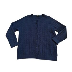 Eddie Bauer Womens Navy Blue Cable Knit Button Front Cardigan Sweater XXL